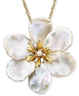 14k Gold Pendant, Cultured Freshwater Keishi Pearl and Diamond Accent   Jewelry & Watches