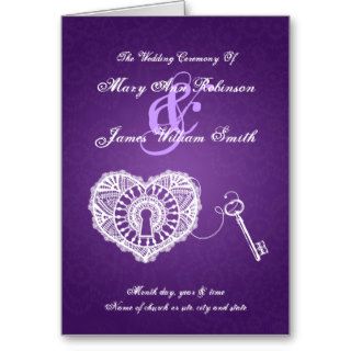 Wedding Program Key To My Heart Purple Greeting Cards