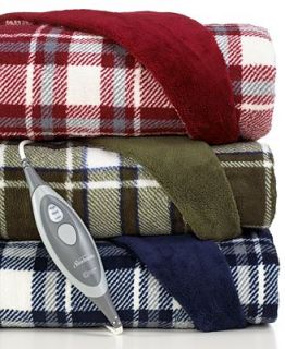 CLOSEOUT Slumber Rest Microplush Plaid Reversible Heated Throw   Blankets & Throws   Bed & Bath