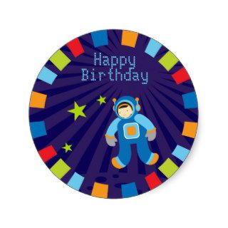 Space Age Happy Birthday Stickers