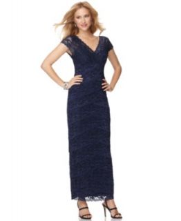 Xscape Sleeveless Metallic Lace Gown   Dresses   Women