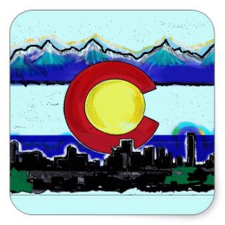 Colorado flag denver skyline artistic stickers