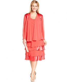 SL Fashions Plus Size Sleeveless Beaded Tiered Dress and Jacket   Dresses   Plus Sizes