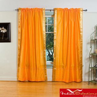 Pumpkin Rod Pocket Sheer Sari Curtain Panel Pair (India) Curtains