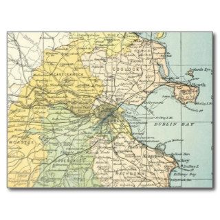 Vintage Map of Dublin and Surrounding Areas (1900) Post Card