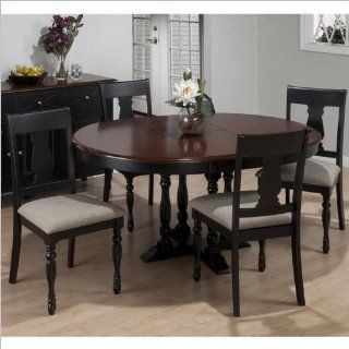 Jofran Chesterfield Tavern 5 Piece Round Oval Splat Back Dining Set in Antique Black   Dining Room Furniture Sets