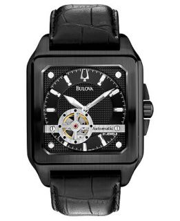 Bulova Mens Automatic Mechanical Black Leather Strap Watch 38mm 98A130   Watches   Jewelry & Watches