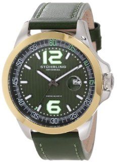 Stuhrling Original Men's 175C.332C5D5 Octane Grand Concorso Swiss Quartz Date Green Leather Strap Watch Watches