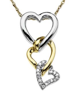 Heart Necklace, 14k Gold and Sterling Silver Diamond Accent Triple Heart Pendant   Necklaces   Jewelry & Watches