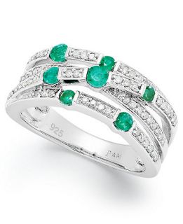 Sterling Silver Ring, Emerald (1/3 ct. t.w.) and Diamond (1/4 ct. t.w.) Band   Rings   Jewelry & Watches