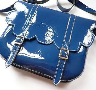royal blue patent leather scallop satchel by french & english confectioner's