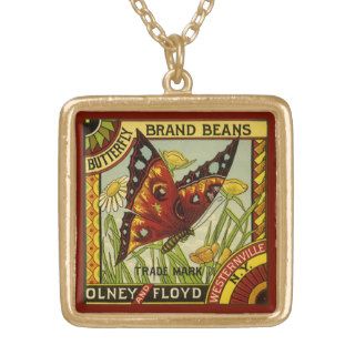 Vintage Butterfly Brand Beans Vegetable Label Art Pendants