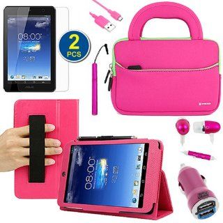 BIRUGEAR 8 Item Essential Accessories Bundle Kit for Asus MeMO Pad HD 7 ME173X   7'' Android Tablet    Hot Pink SlimBook Leather Folio Stand Case included Computers & Accessories