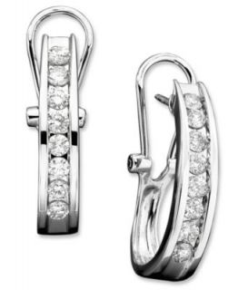 Diamond Earrings, 14k White Gold Two Row Diamond Channel Hoops (3/8 ct. t.w.)   Earrings   Jewelry & Watches