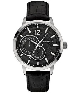 Nautica Watch, Mens Black Leather Strap 44mm N15047G   Watches   Jewelry & Watches