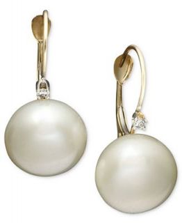 Diamond and Pearl Earrings, 14k Gold Diamond (1/3 ct. t.w.) and Cultured Freshwater Pearl   Earrings   Jewelry & Watches
