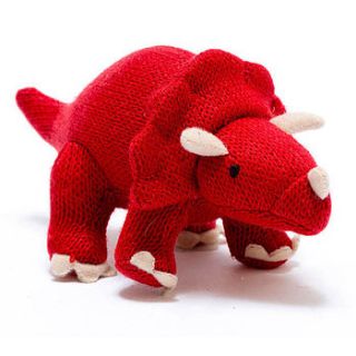 knitted soft toy red triceratops by how i wonder