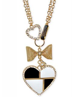 GUESS Gold Tone Black and White Heart and Bow Pendant Necklace   Fashion Jewelry   Jewelry & Watches