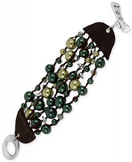 Robert Lee Morris Silver Tone Multi Row Imitation Pearl Toggle Bracelet   Fashion Jewelry   Jewelry & Watches