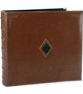 Westrim Premium Leatherette Postbound Album, 12 Inch by 12 Inch, Embossed Brown