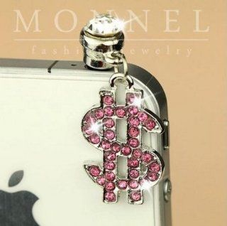 Ip170 Cute Crystal Pink "$" Anti Dust Plug Cover Charm For iPhone 4 4S Cell Phones & Accessories