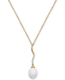 10k Gold Cultured Freshwater Pearl (10x8mm) and Diamond Accent Pendant Necklace   Necklaces   Jewelry & Watches