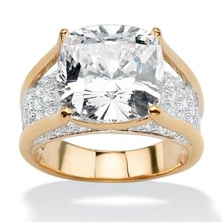 Ultimate CZ 14k Goldplated Cushion Cut and Round Cubic Zirconia Ring Palm Beach Jewelry Cubic Zirconia Rings