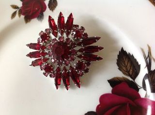 ruby & diamante vintage brooch by once upon a tea cup