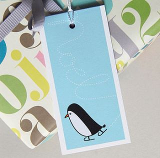 set of six skating penguin gift tags by mrs booth