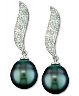 14k White Gold Earrings, Tahitian Cultured Pearl & Diamond (1/8 ct. t.w.)   Earrings   Jewelry & Watches