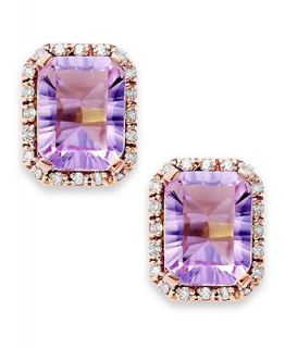 10k Rose Gold Earringss, Emerald Cut Pink Amethyst (2 1/2 ct. t.w.) and Diamond Accent Studs   Earrings   Jewelry & Watches