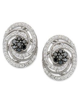 Wrapped in Love Sterling Silver Earrings, Black Diamond and White Diamond Stud Earrings (1 ct. t.w.)   Earrings   Jewelry & Watches
