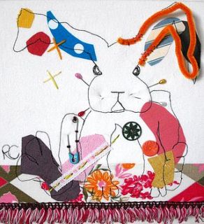 leaping rabbit   textile panel by rachel coleman designs