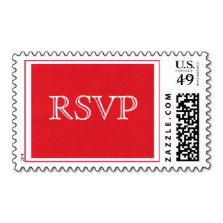 RSVP postage stamps, red with white letters