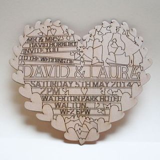 'hearts' laser cut wooden wedding invitation by salts cards