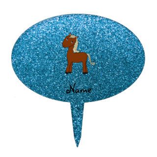 Personalized name horse blue glitter cake topper