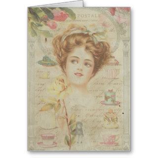 Thank You Pretty Lady Vintage China Shabby Collage Greeting Card