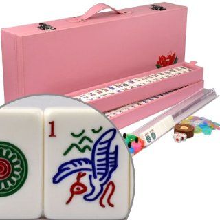 YMI Complete American Mahjong (Mah Jongg Mahjongg) 166 Tiles Set w/ 4 Racks, Leatherette Case   ''Strawberry'' Toys & Games
