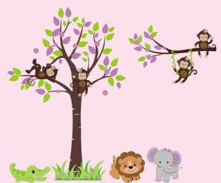 Baby Nursery Wall Decals Childrens Safari Jungled Themed 85" X 165" (Inches) Animals Trees Wildlife Repositionable Removable Reusable Wall Art Better than vinyl wall decals Superior Material  Nursery Wall Decor  Baby