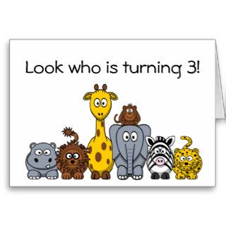 Kids 3rd Birthday Party Invitation Jungle Animals Greeting Cards