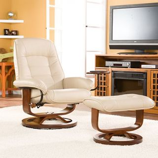 Bonded Leather Recliner and Ottoman   Taupe