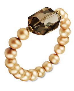 18k Gold over Sterling Silver Bracelet, Light Champagne Cultured Freshwater Pearl (8 9mm) and Smokey Quartz (23 3/4 ct. t.w.) Stretch Bracelet   Bracelets   Jewelry & Watches