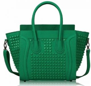 Womens Designer Dark Green Emerald Studded Tote Leather Style Office Handbag KCMODE Clothing