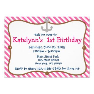 Pink Girl's Nautical Birthday Party Invitation