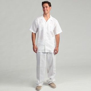 Steve Harvey Men's White Shirt and Pant Linen Set Steve Harvey Casual Shirts