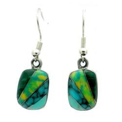 Alpaca Silver Turquoise and Malachite Diagonal Stone Earrings (Mexico) Global Crafts Earrings