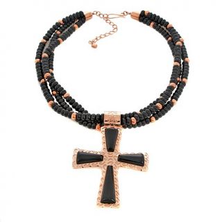 Black Agate Copper "Cross" Pendant with 18" Necklace