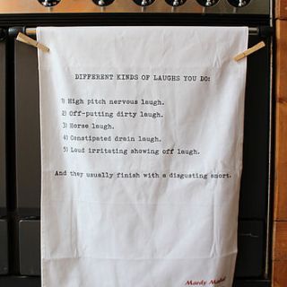 'different laughs' tea towel by mardy mabel