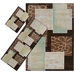 Set of 3 Brown Floral Rugs (1'8 x 2'6/ 2'2 x 5'11/ 5'3 x 7'6) Accent Rugs