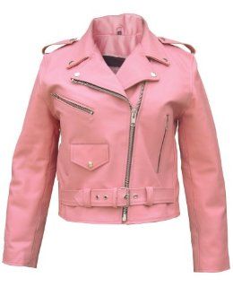 Allstate Leather Women's AL2120 Basic full cut Motorcycle jacket X Small Pink Faux Leather Outerwear Jackets